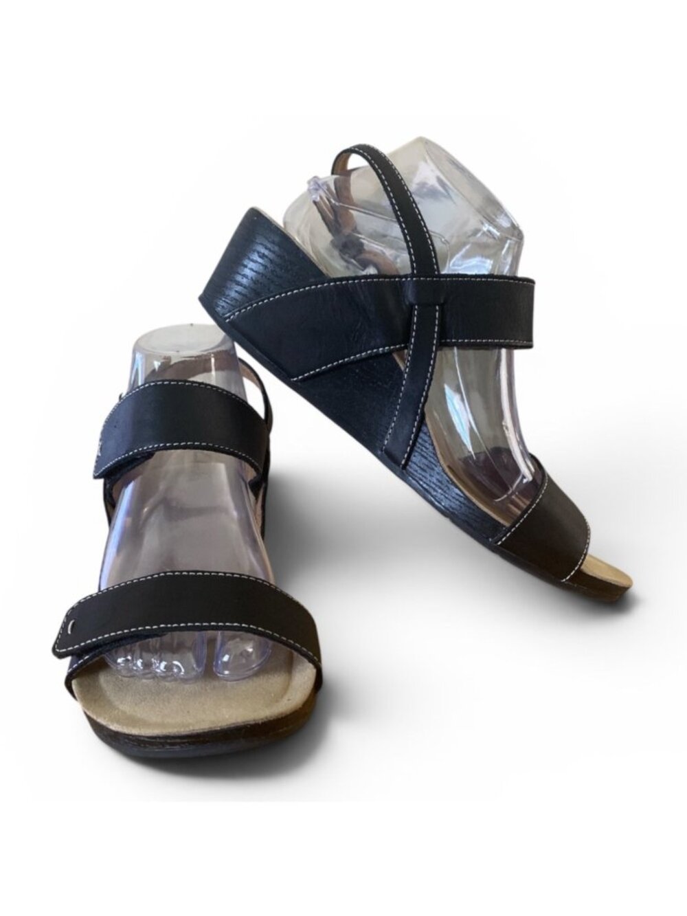 Clarks Alto Disco Slingback Wedge Leather Sandal Size 10M Black